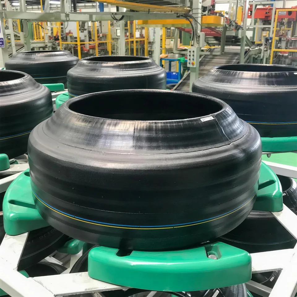 Green tyres on a tyre-curing line